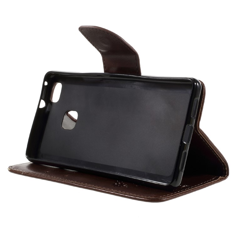 For Huawei P9 Lite / G9 Lite Imprint Flower PU Leather Stand Case with Wrist Strap - Brown-4