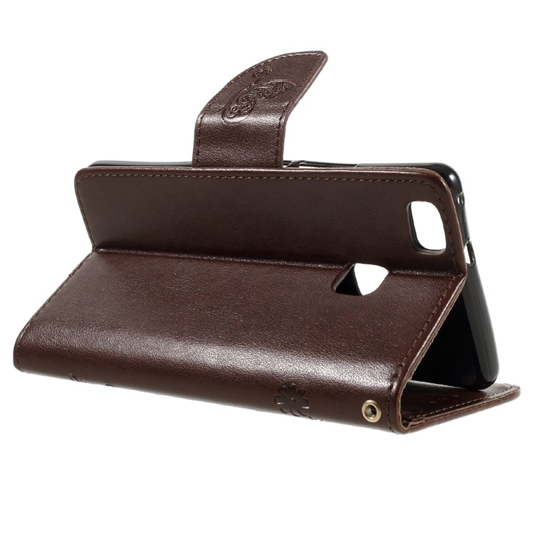 For Huawei P9 Lite / G9 Lite Imprint Flower PU Leather Stand Case with Wrist Strap - Brown-5