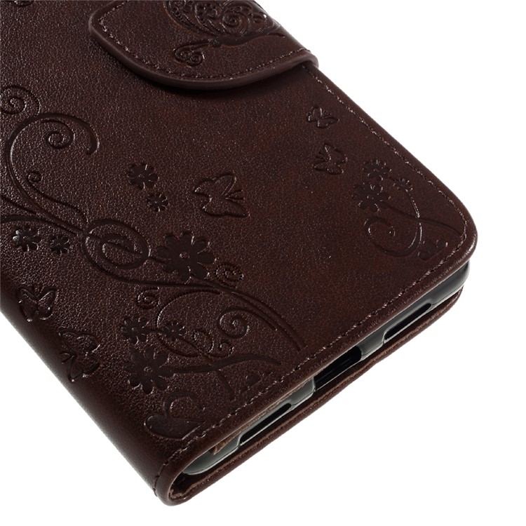 For Huawei P9 Lite / G9 Lite Imprint Flower PU Leather Stand Case with Wrist Strap - Brown-7