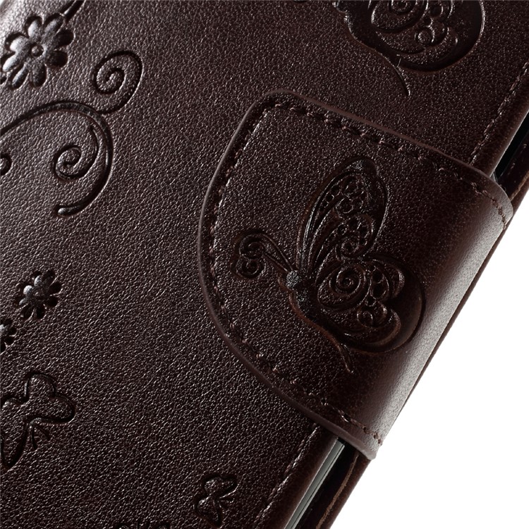For Huawei P9 Lite / G9 Lite Imprint Flower PU Leather Stand Case with Wrist Strap - Brown-9