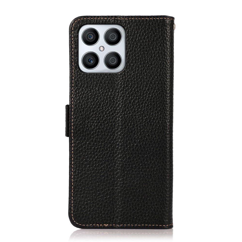 KHAZNEH For Honor X8/30i/Play6T Pro Litchi Texture Genuine Leather Wallet Flip Case Side Magnetic Clasp RFID Blocking Stand Protective Cover - Black-8