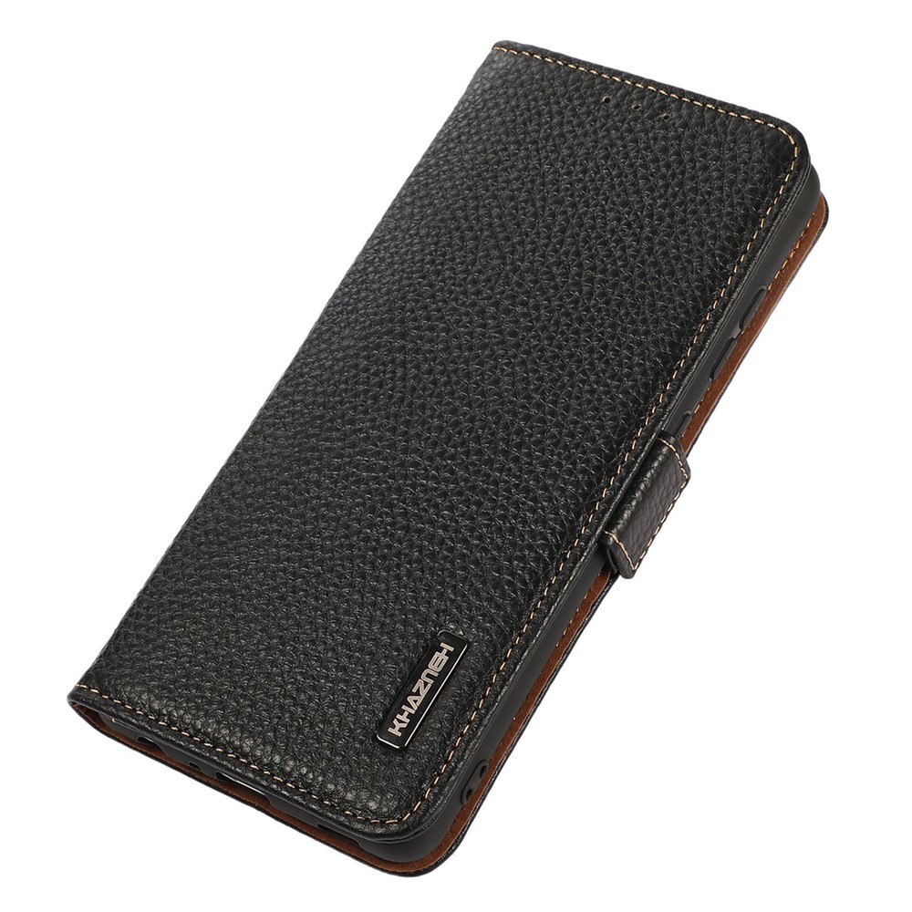 KHAZNEH For Honor X7/Play 30 Plus Litchi Texture Genuine Leather Stand Phone Case Wallet Book Design Shockproof TPU RFID Blocking Protect Cover - Black-6