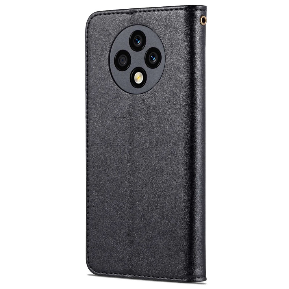 AZNS For U-Magic Enjoy 50 Plus Textured Leather Wallet Case Anti-Fall TPU Inner Shell Stand Phone Cover - Black-10