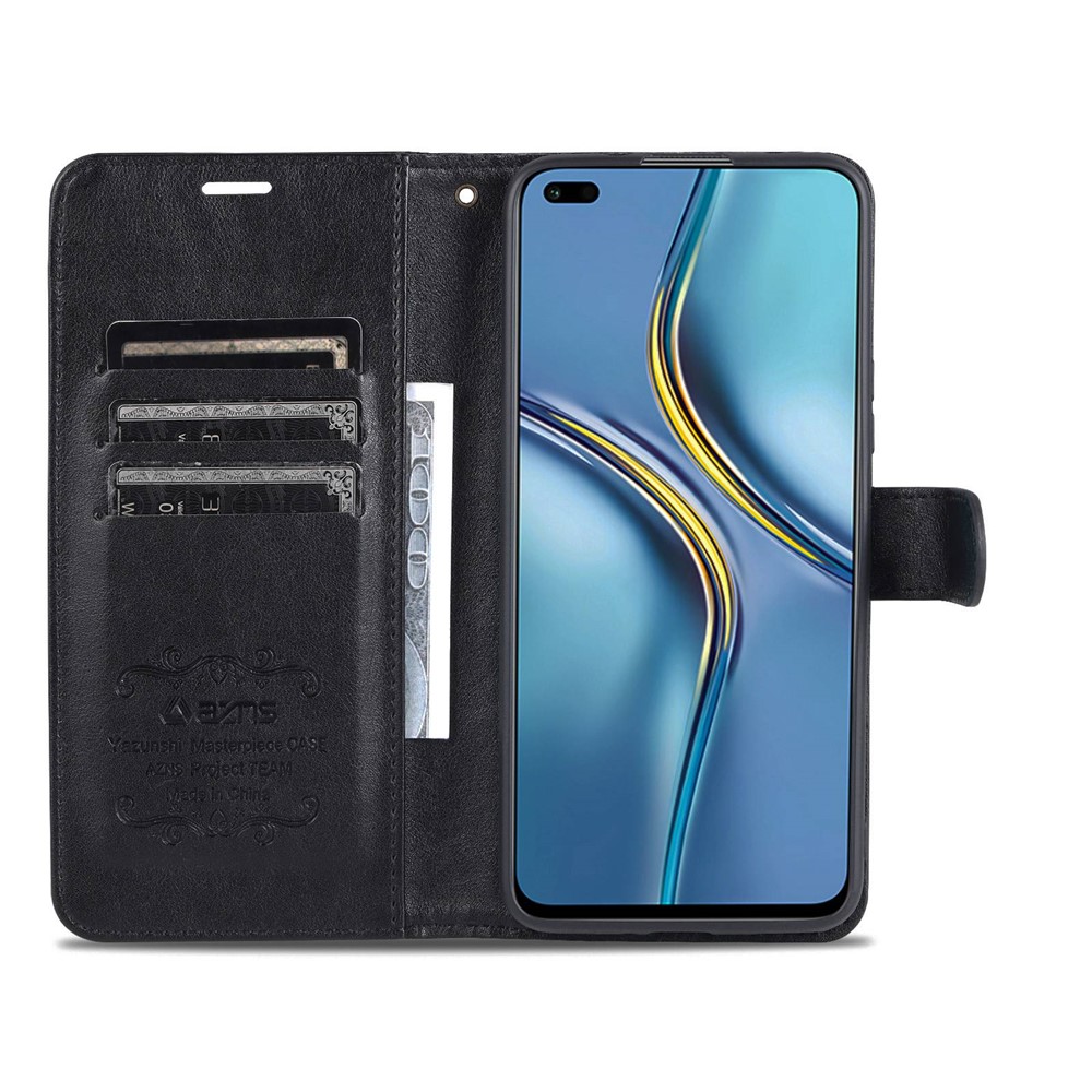 AZNS For U-Magic Enjoy 50 Plus Textured Leather Wallet Case Anti-Fall TPU Inner Shell Stand Phone Cover - Black-2