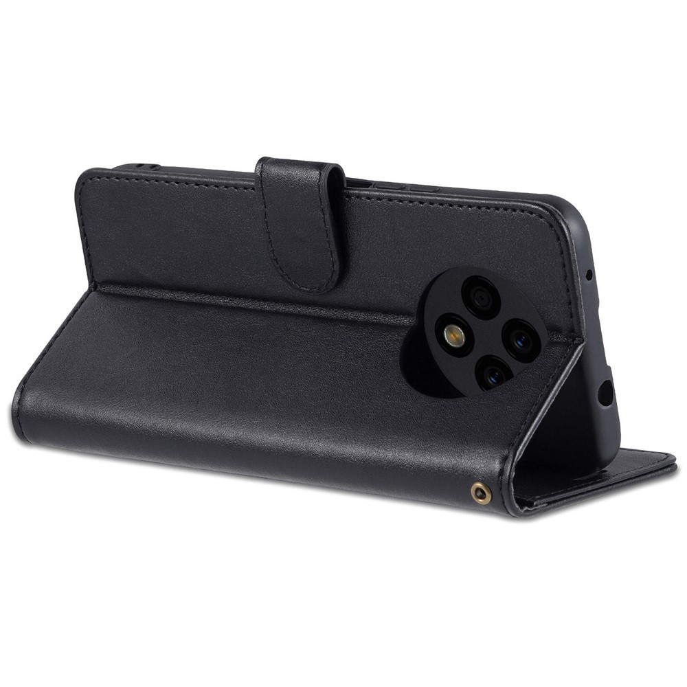 AZNS For U-Magic Enjoy 50 Plus Textured Leather Wallet Case Anti-Fall TPU Inner Shell Stand Phone Cover - Black-4