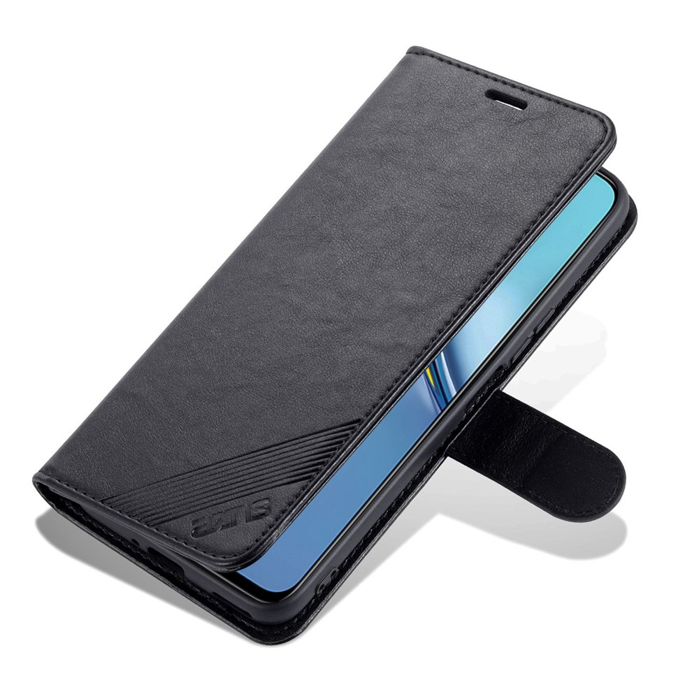 AZNS For U-Magic Enjoy 50 Plus Textured Leather Wallet Case Anti-Fall TPU Inner Shell Stand Phone Cover - Black-7