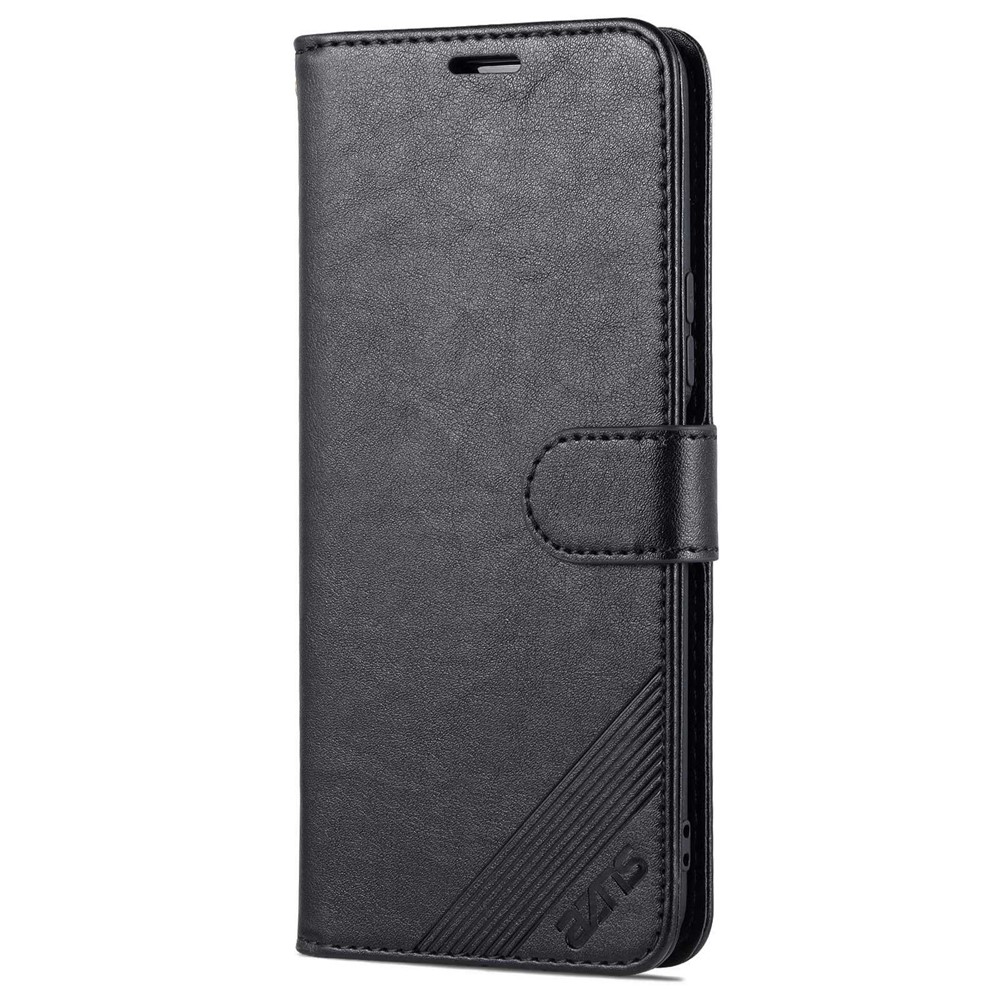 AZNS For U-Magic Enjoy 50 Plus Textured Leather Wallet Case Anti-Fall TPU Inner Shell Stand Phone Cover - Black-9