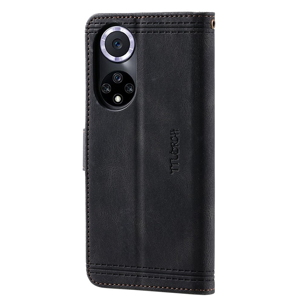 TTUDRCH Style 004 RFID Blocking Phone Case for Huawei nova 9, Splicing Skin-touch PU Leather Stand Wallet Shell - Black-10