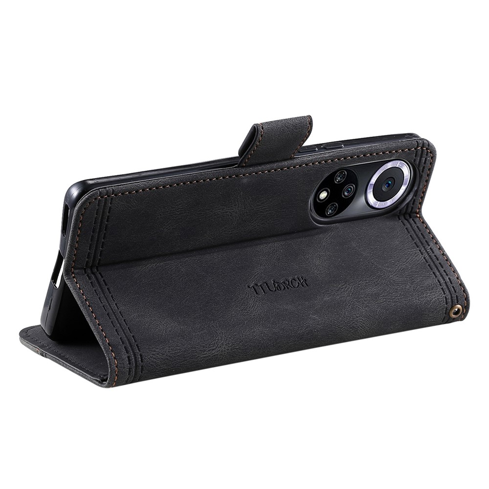 TTUDRCH Style 004 RFID Blocking Phone Case for Huawei nova 9, Splicing Skin-touch PU Leather Stand Wallet Shell - Black-3
