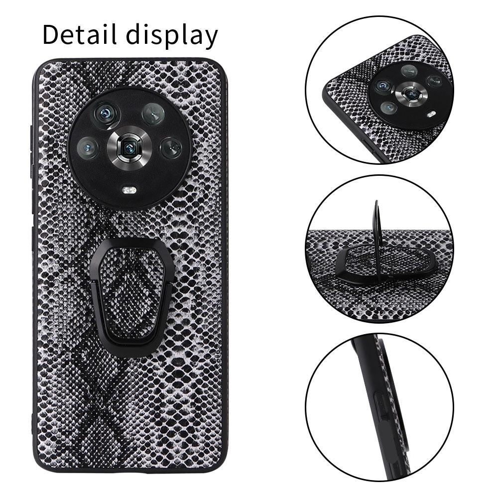 Phone Case for Honor Magic4, Shockproof Anti-scratch PU Leather Coated TPU + PC Cover with Ring Kickstand - Snake Texture-4