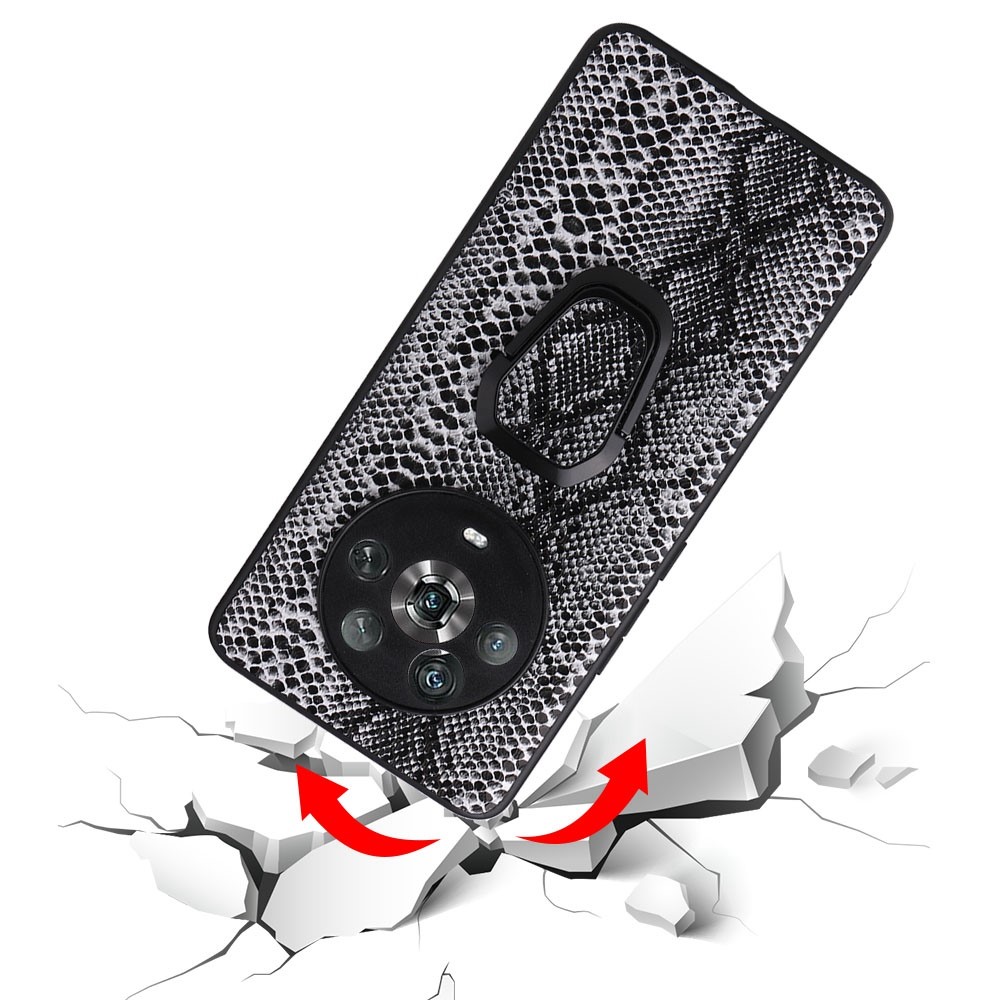Phone Case for Honor Magic4, Shockproof Anti-scratch PU Leather Coated TPU + PC Cover with Ring Kickstand - Snake Texture-9