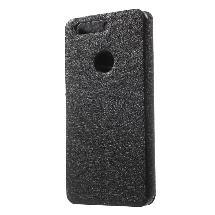 Silk Texture Folio Stand Leather Case with Card Slot for Huawei Honor 8 - Black-2