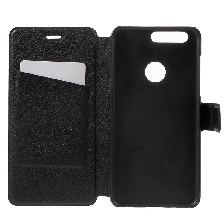 Silk Texture Folio Stand Leather Case with Card Slot for Huawei Honor 8 - Black-4