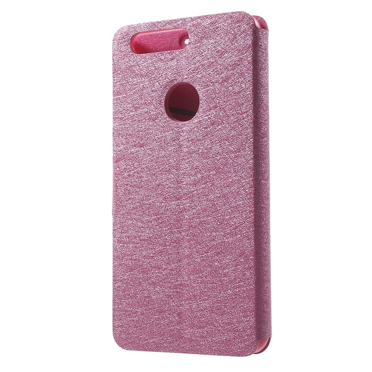 Silk Texture Flip Leather Stand Case with Card Slot for Huawei Honor 8 - Rose-2