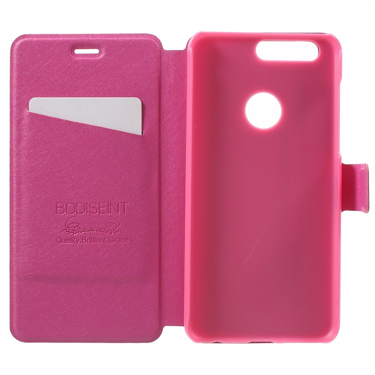 Silk Texture Flip Leather Stand Case with Card Slot for Huawei Honor 8 - Rose-4
