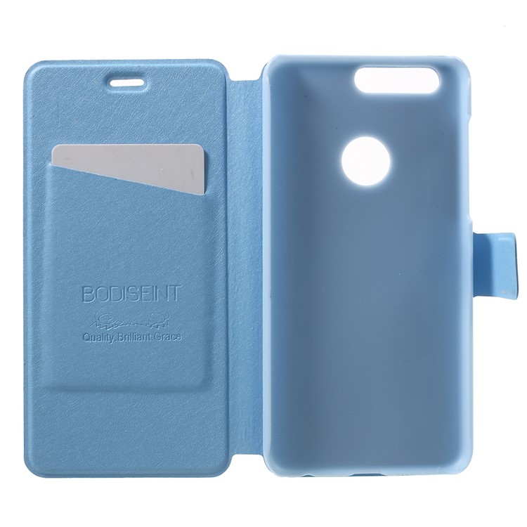 For Huawei Honor 8 Silk Grain Folio Leather Stand Case with Card Holder - Baby Blue-4