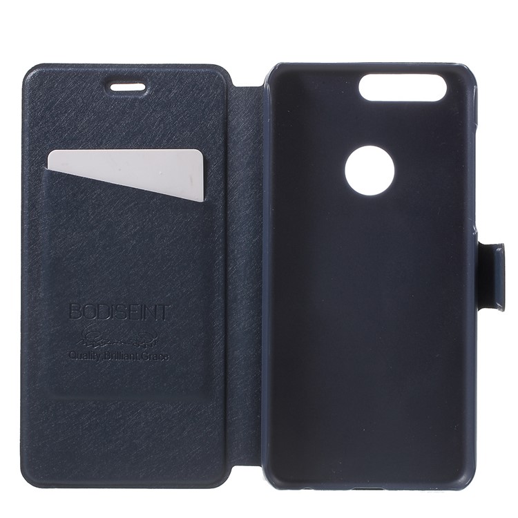 Silk Texture Magnetic Stand Leather Shell with Card Holder for Huawei Honor 8 - Dark Blue-4