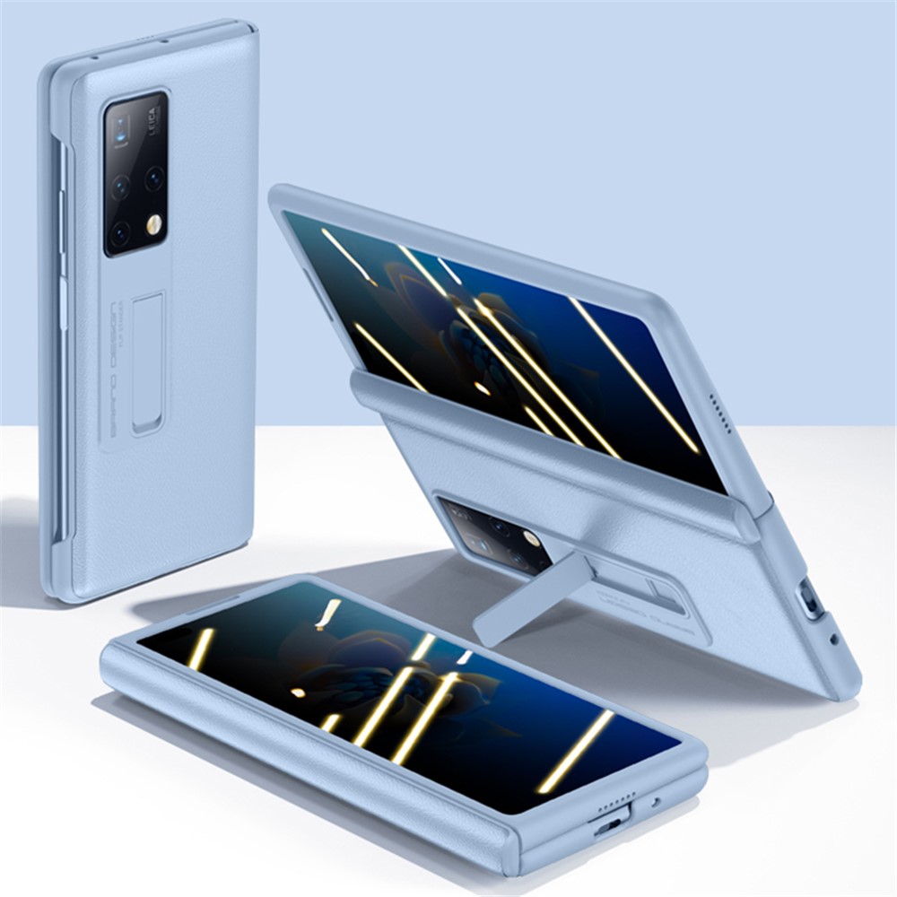 Cowide Leder + PC Klappphase Für Huawei Mate X2, Kickstandabdeckung Mit Anti-spionierter Temperatur-glasschriftenschutz - Blau