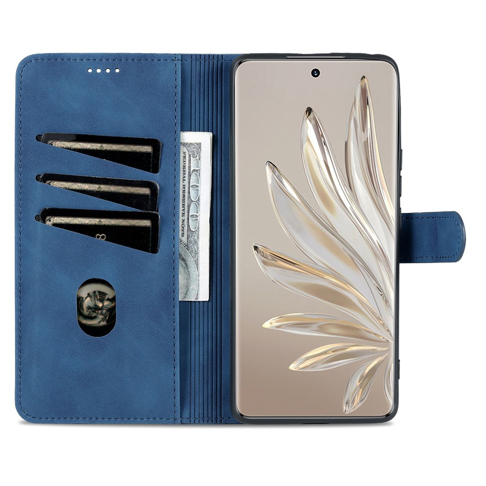 AZNS Stand Phone Case for Honor 70 5G, PU Leather TPU Shockproof Wallet Cover - Blue-3