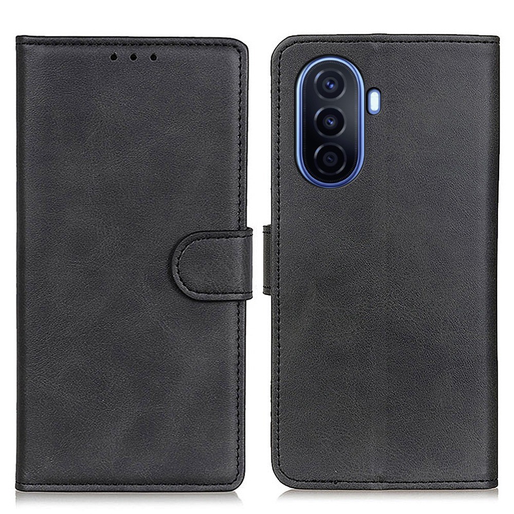 For Huawei nova Y70 Plus/Y70 4G Shockproof PU Leather Stand Phone Case Full Coverage Wallet Protective Cover - Black-1