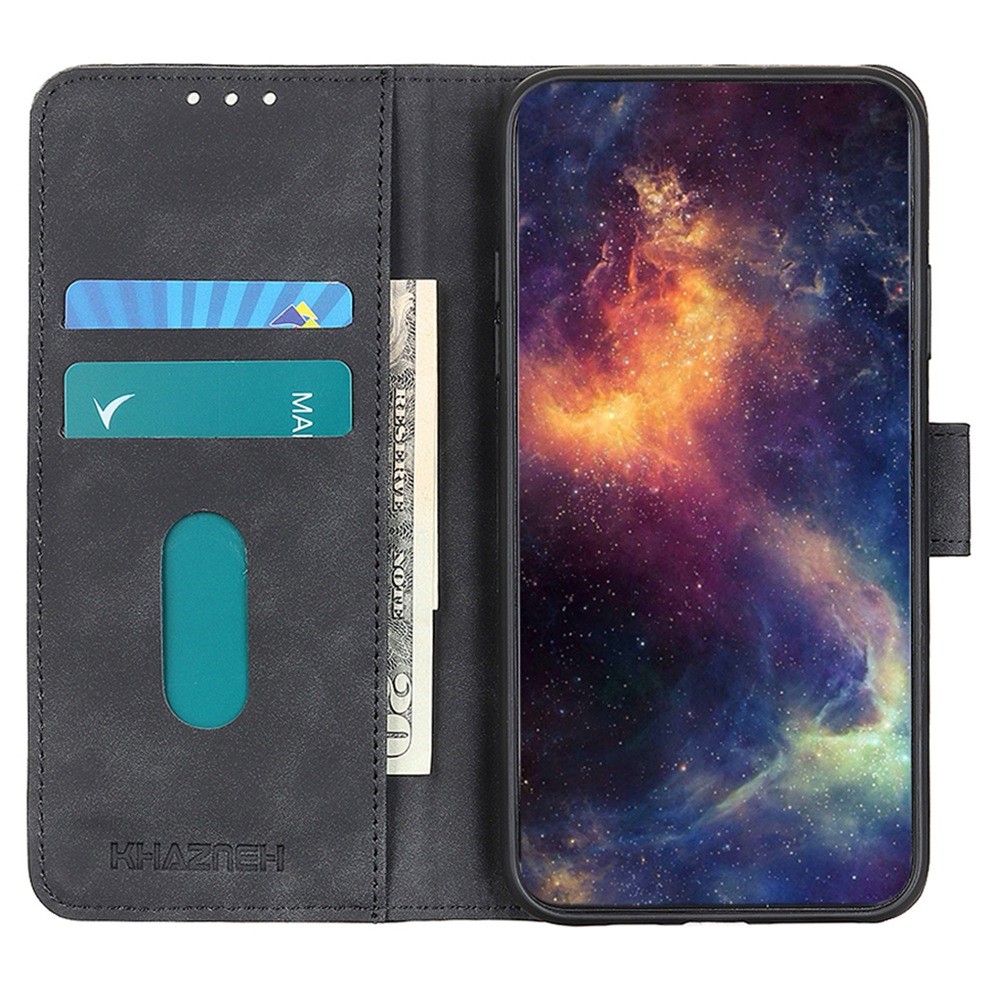 KHAZNEH Phone Case for Huawei nova Y70 Anti-fall Retro Textured PU Leather Flip Case Wallet Wear-resistant Magnetic Clasp Phone Shell with Stand - Black-2