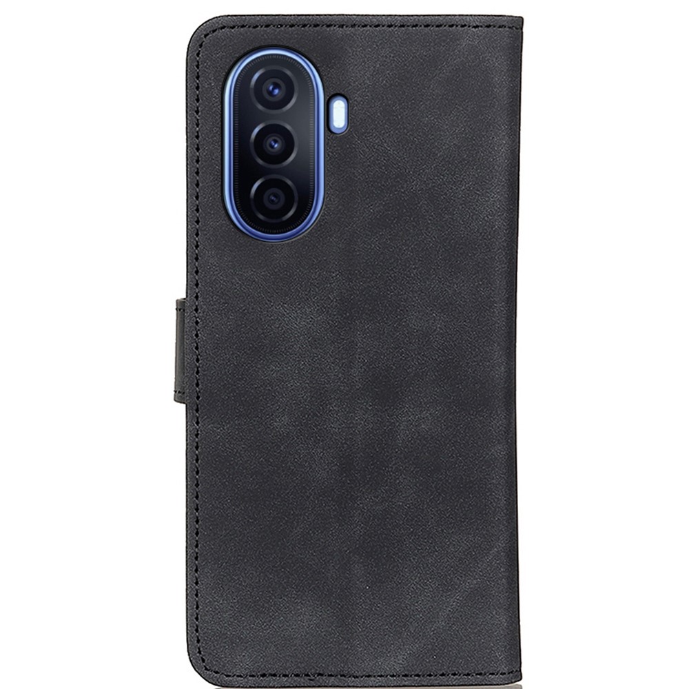 KHAZNEH Phone Case for Huawei nova Y70 Anti-fall Retro Textured PU Leather Flip Case Wallet Wear-resistant Magnetic Clasp Phone Shell with Stand - Black-8