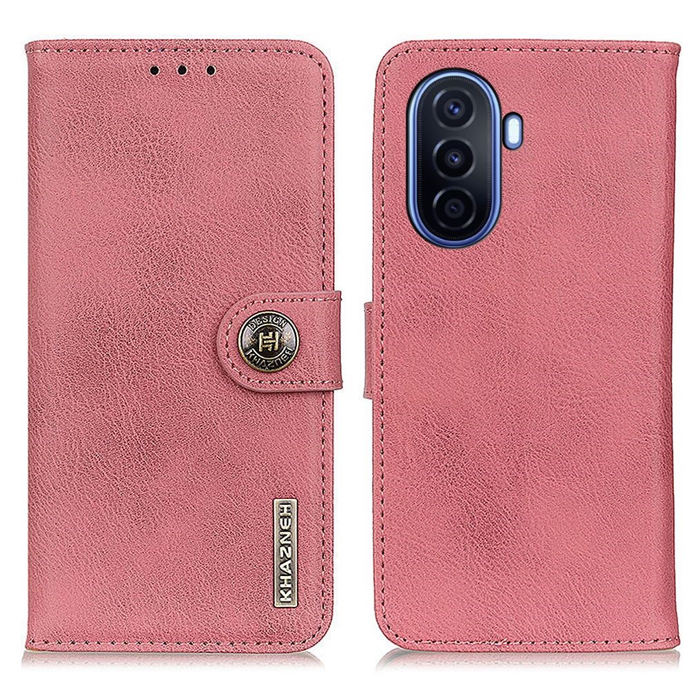 For Huawei nova Y70 KHAZNEH Textured PU Leather Phone Case Shockproof Phone Cover Wallet Folio Flip Protective Cover with Stand - Pink-1