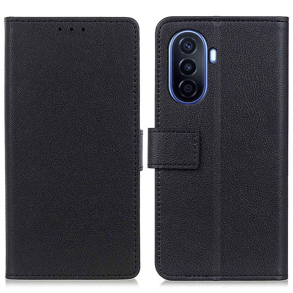 For Huawei nova Y70 4G/Y70 Plus 4G Magnetic PU Leather Protective Wallet Flip Phone Case Shockproof TPU Viewing Stand Folio Cover - Black-1