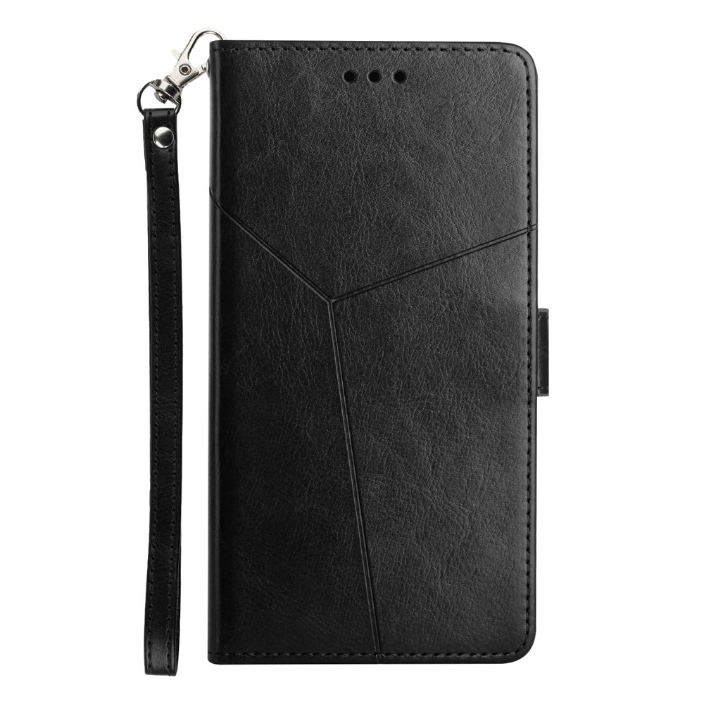 For Honor Magic4 HT01 Imprinted Y-Shaped Lines Shockproof PU Leather Flip Wallet Case with Comfortable Hand Feeling Stand Folio Cover with Strap - Black-8