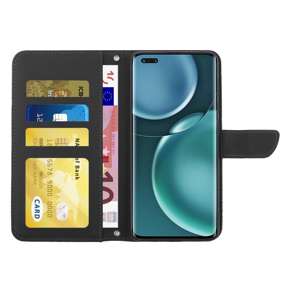 For Honor Magic4 Pro 5G Anti-fall Shockproof Flip Leather Case Butterfly Flowers Pattern Imprinted Wallet Scratch-proof Phone Cover Stand with Shoulder Strap - Black-2