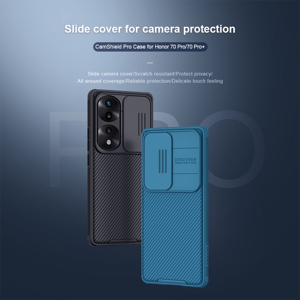 NILLKIN CamShield Pro Series for Honor 70 Pro 5G/70 Pro+ 5G Case Hard PC Soft TPU Scratch-Resistant Non-Slip Phone Protector with Slide Camera Lens Cover- Black-13