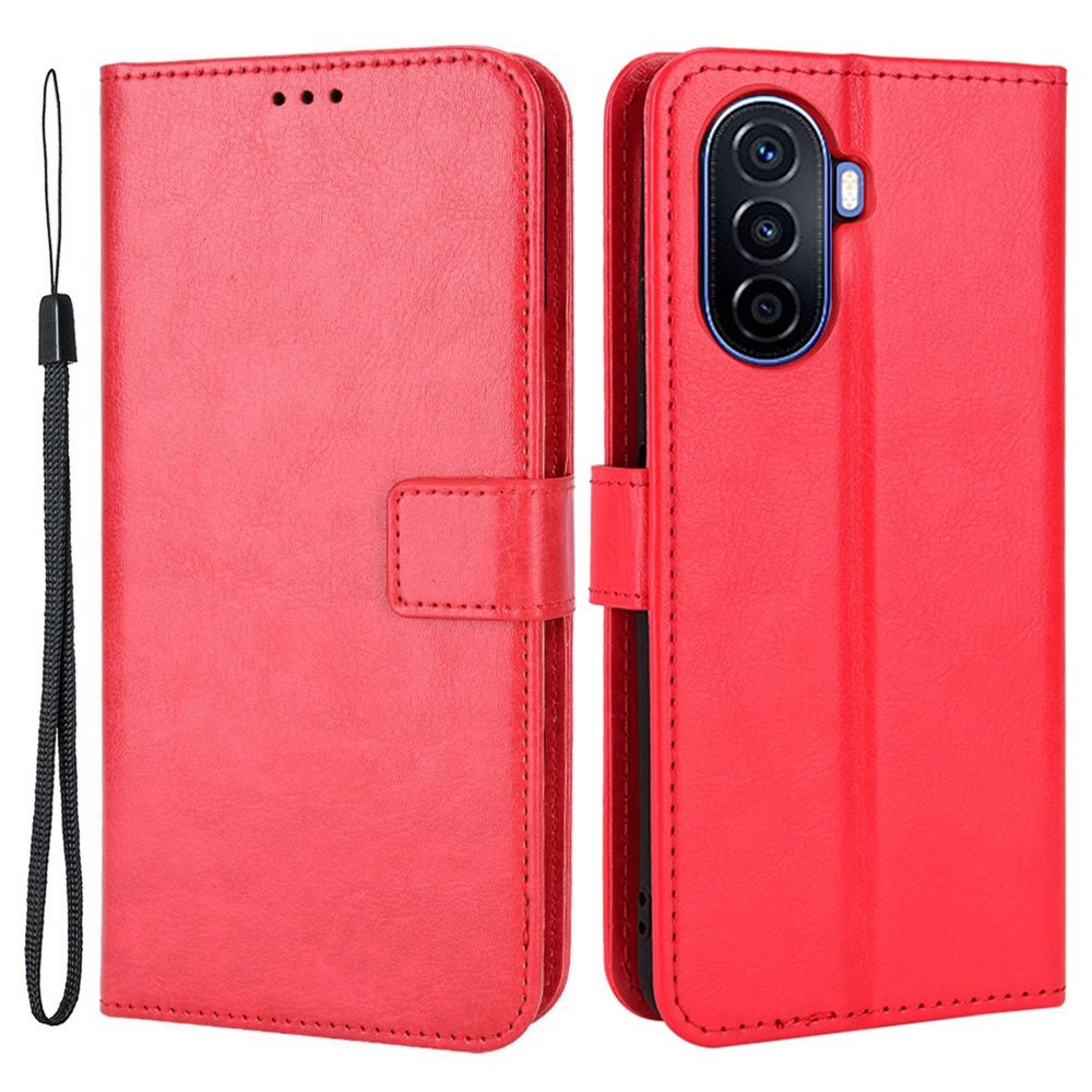 Crazy Horse Texture Case for Huawei nova Y70 4G/nova Y70 Plus 4G, Stand Wallet Feature PU Leather Anti-scratch Phone Cover Shell - Red-1