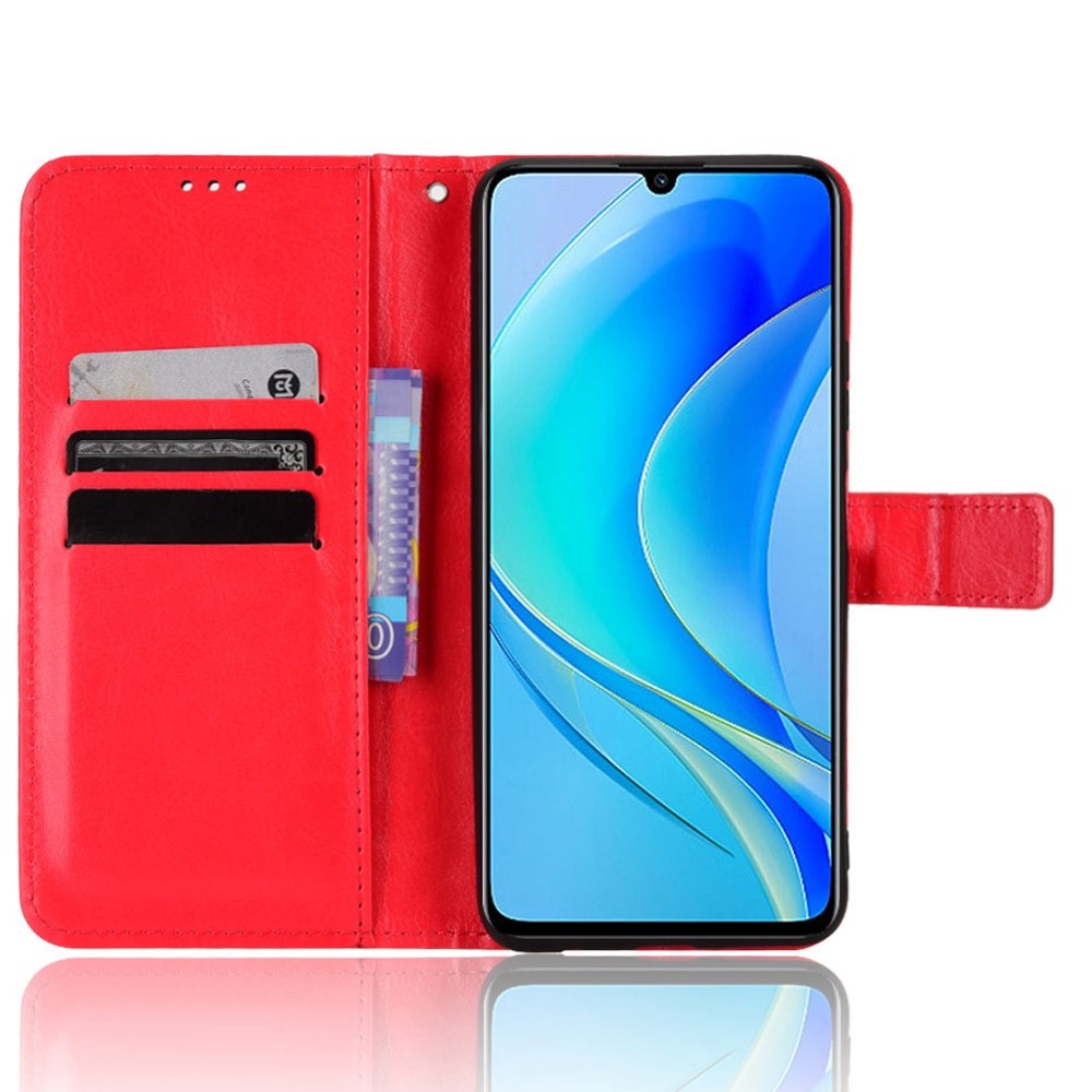 Crazy Horse Texture Case for Huawei nova Y70 4G/nova Y70 Plus 4G, Stand Wallet Feature PU Leather Anti-scratch Phone Cover Shell - Red-2