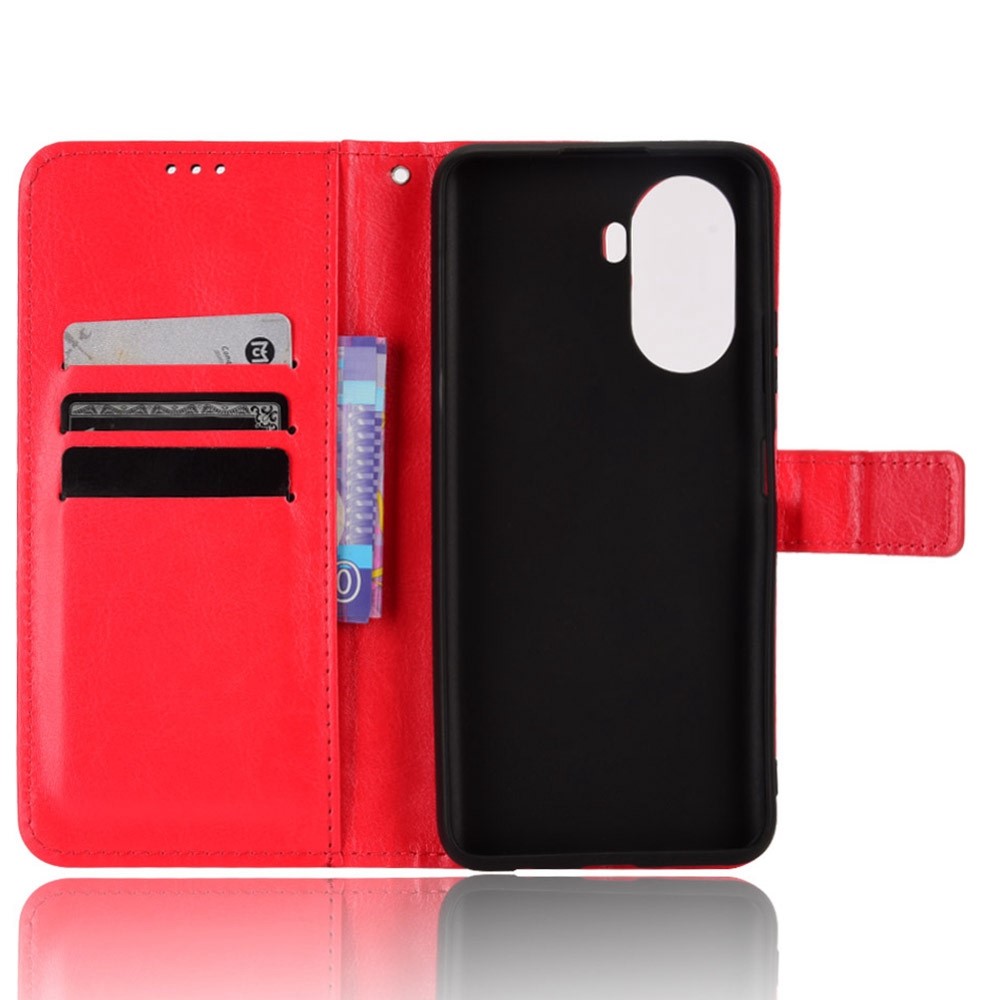 Crazy Horse Texture Case for Huawei nova Y70 4G/nova Y70 Plus 4G, Stand Wallet Feature PU Leather Anti-scratch Phone Cover Shell - Red-4