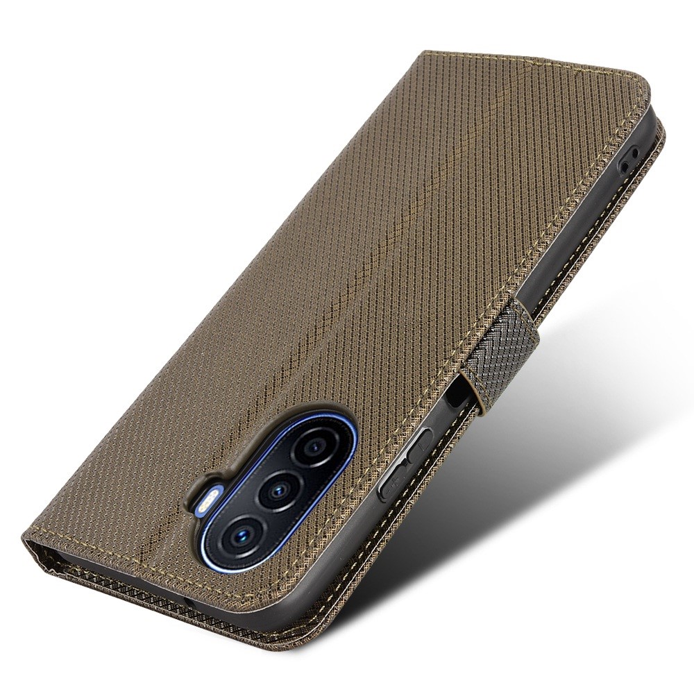 Diamond Texture Case for Huawei nova Y70 4G/nova Y70 Plus 4G, Stand Wallet Anti-wear Leather Protective Phone Cover with Strap - Brown-5