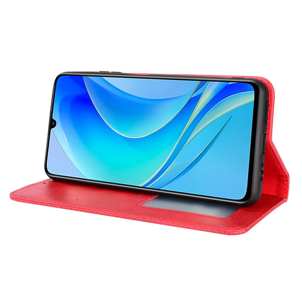 For Huawei nova Y70 4G/nova Y70 Plus 4G PU Leather Retro Texture Anti-wear Cell Phone Case Stand Wallet Shockproof Cover - Red-3