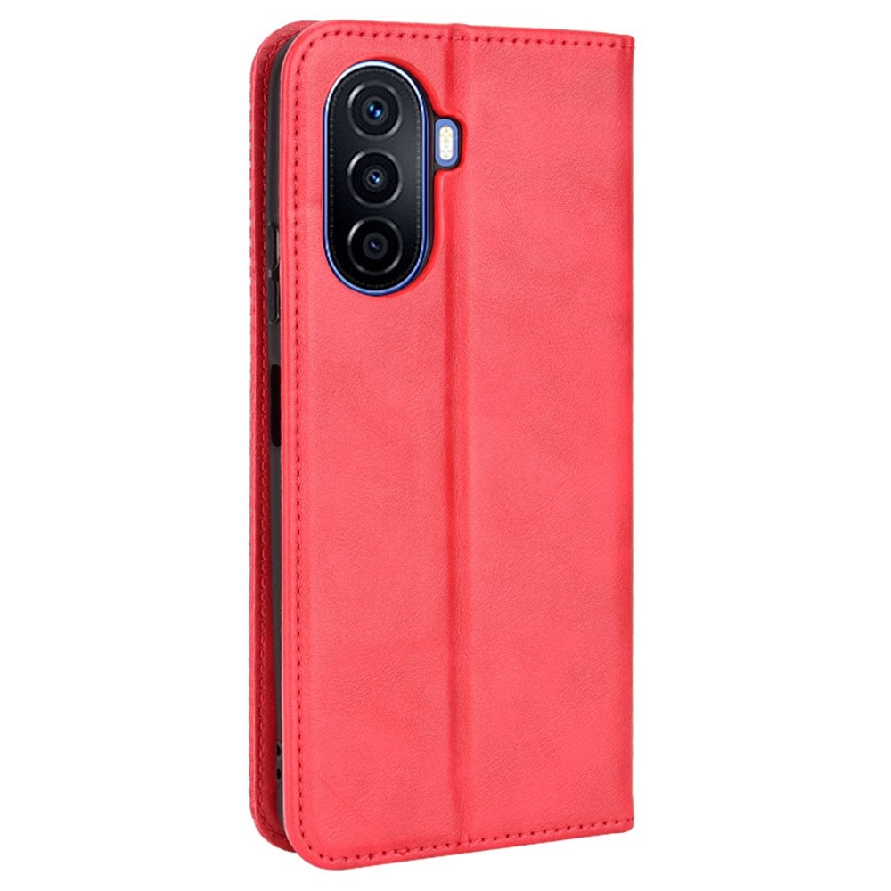 For Huawei nova Y70 4G/nova Y70 Plus 4G PU Leather Retro Texture Anti-wear Cell Phone Case Stand Wallet Shockproof Cover - Red-7