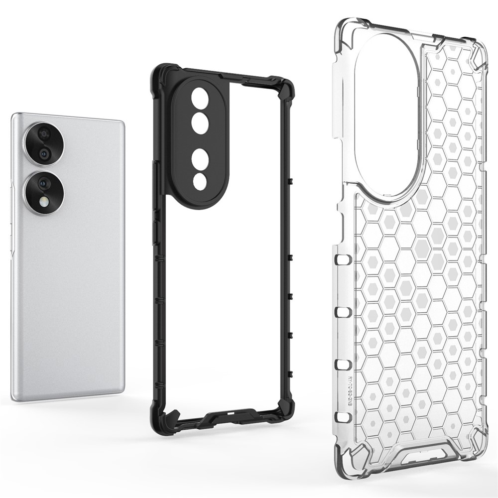 Honeycomb Textured Phone Case for Honor 70 5G, Reinforced Corners Soft TPU + Hard PC Hybrid Cover - Grey-2