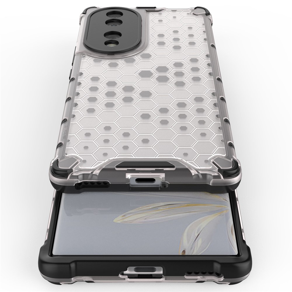 Honeycomb Textured Phone Case for Honor 70 5G, Reinforced Corners Soft TPU + Hard PC Hybrid Cover - Grey-3