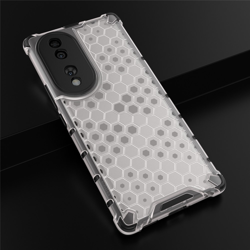 Honeycomb Textured Phone Case for Honor 70 5G, Reinforced Corners Soft TPU + Hard PC Hybrid Cover - Grey-5