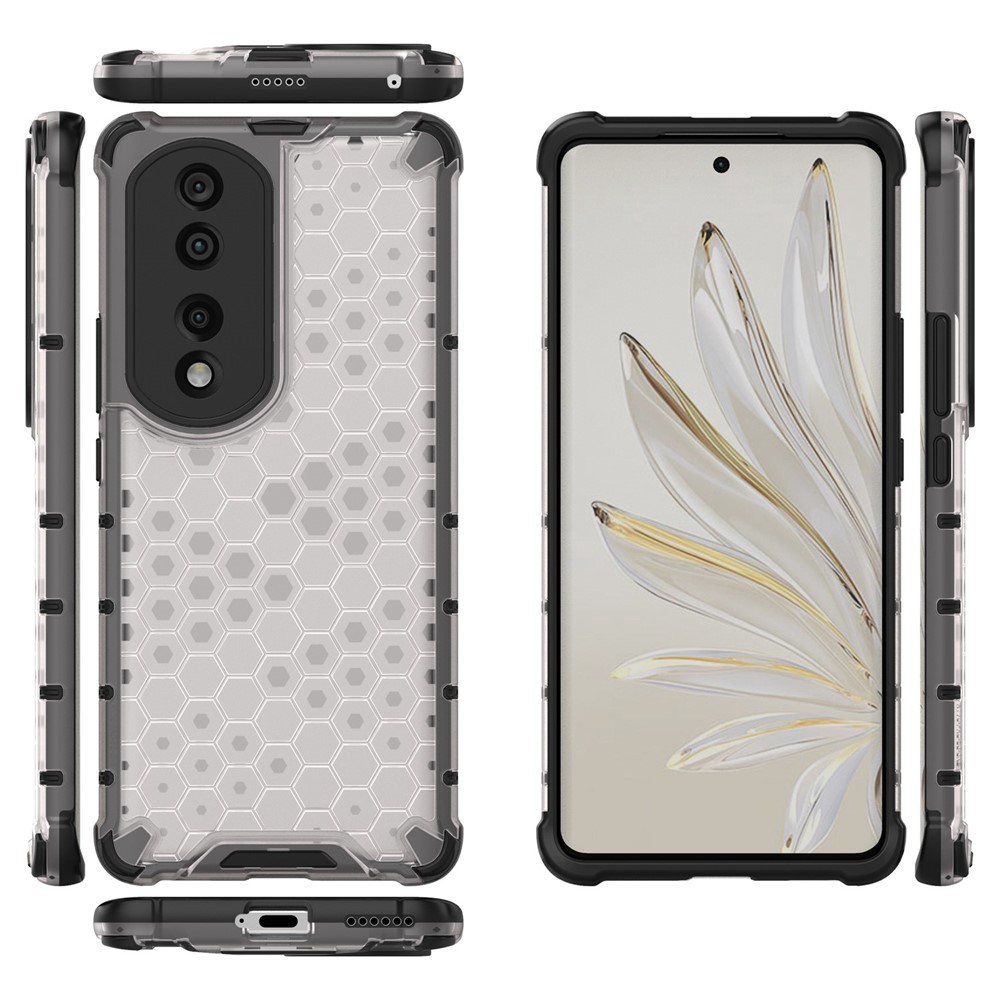 Honeycomb Textured TPU + PC Cover for Honor 70 Pro 5G, Anti-drop Protection Precise Cutout Phone Case - Grey-6
