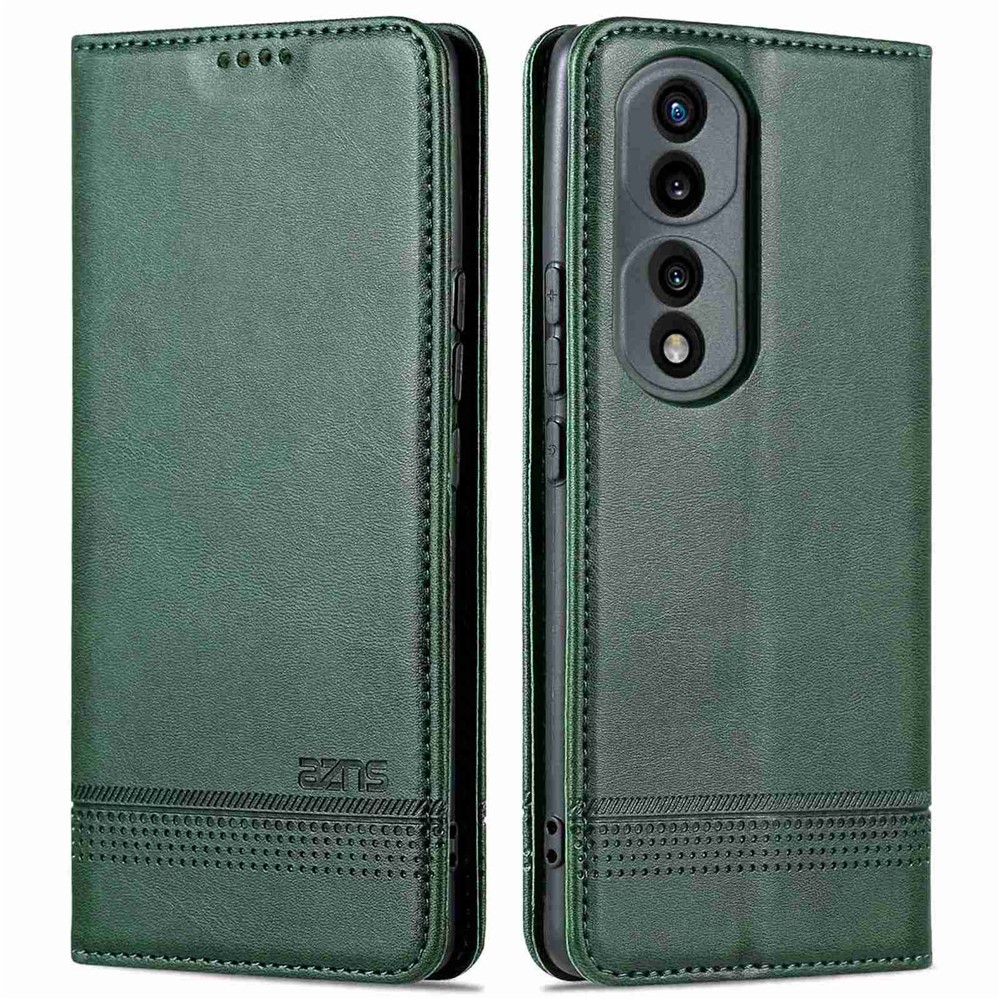 AZNS For Honor 70 5G Shockproof PU Leather Wallet Flip Cover Hidden Magnetic Absorption Stand Folio Phone Case - Blackish Green-1