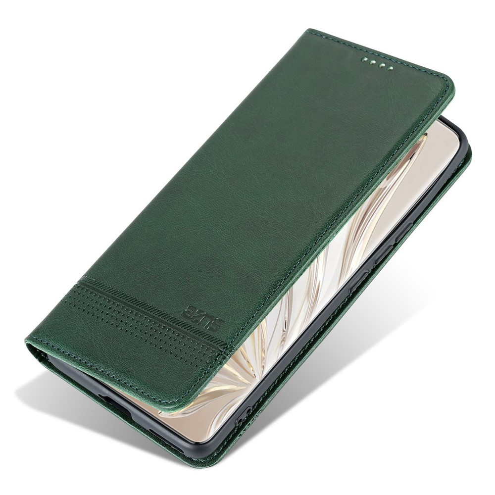 AZNS For Honor 70 5G Shockproof PU Leather Wallet Flip Cover Hidden Magnetic Absorption Stand Folio Phone Case - Blackish Green-6