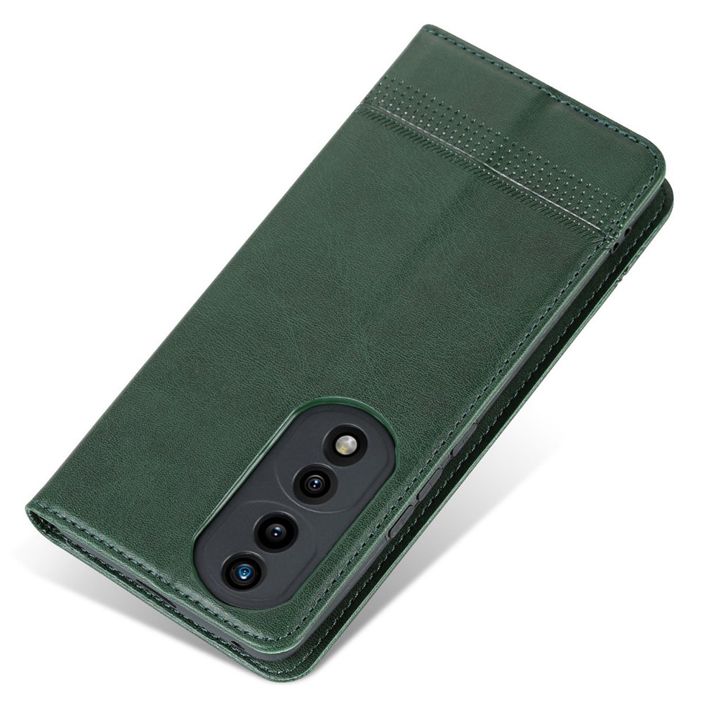 AZNS For Honor 70 5G Shockproof PU Leather Wallet Flip Cover Hidden Magnetic Absorption Stand Folio Phone Case - Blackish Green-7