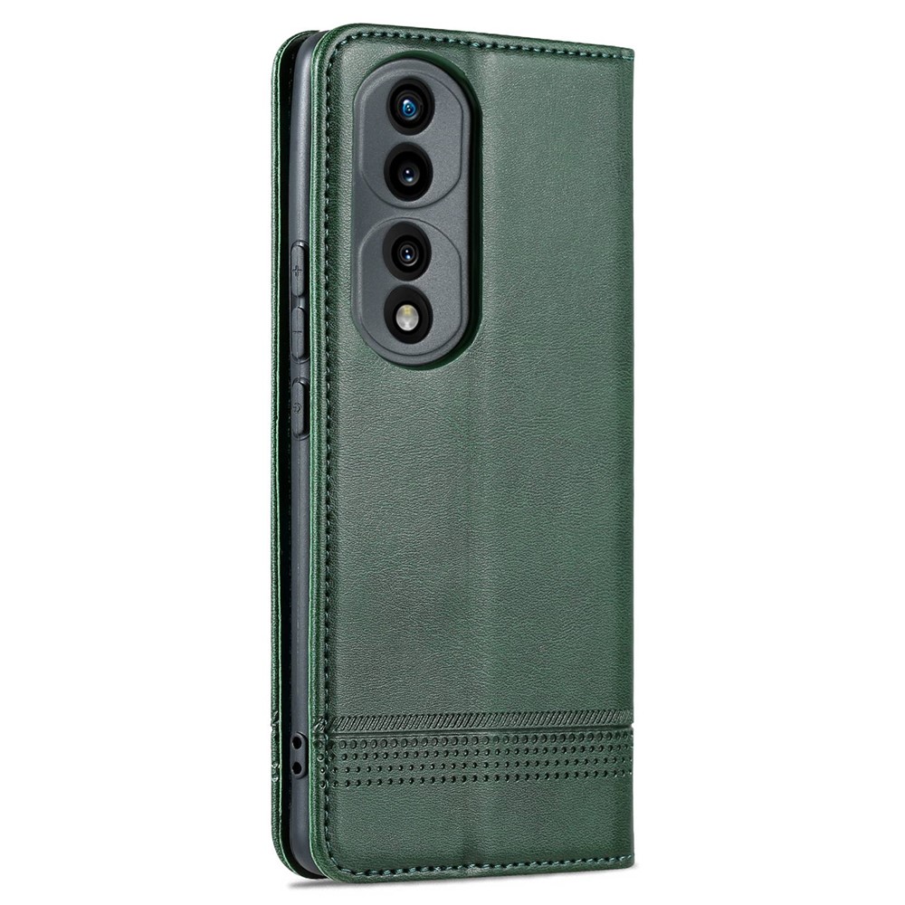AZNS For Honor 70 5G Shockproof PU Leather Wallet Flip Cover Hidden Magnetic Absorption Stand Folio Phone Case - Blackish Green-9