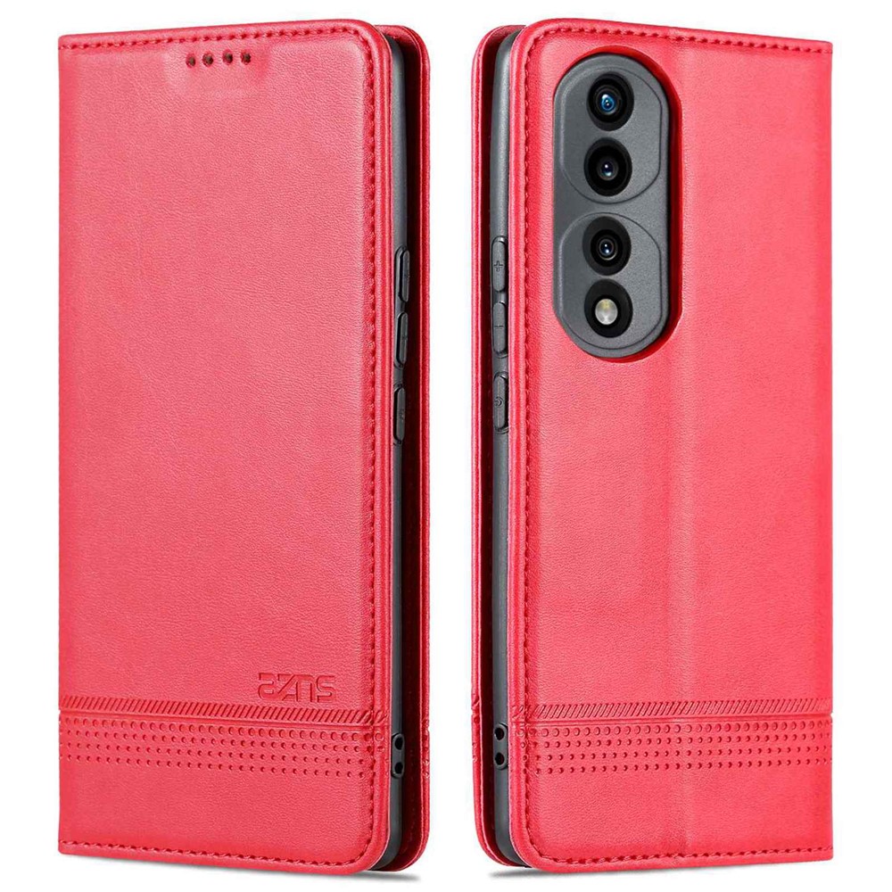 AZNS for Honor 70 Pro 5G Shockproof PU Leather Wallet Flip Cover Magnetic Absorption Stand Anti-scratch Folio Phone Case - Red-1