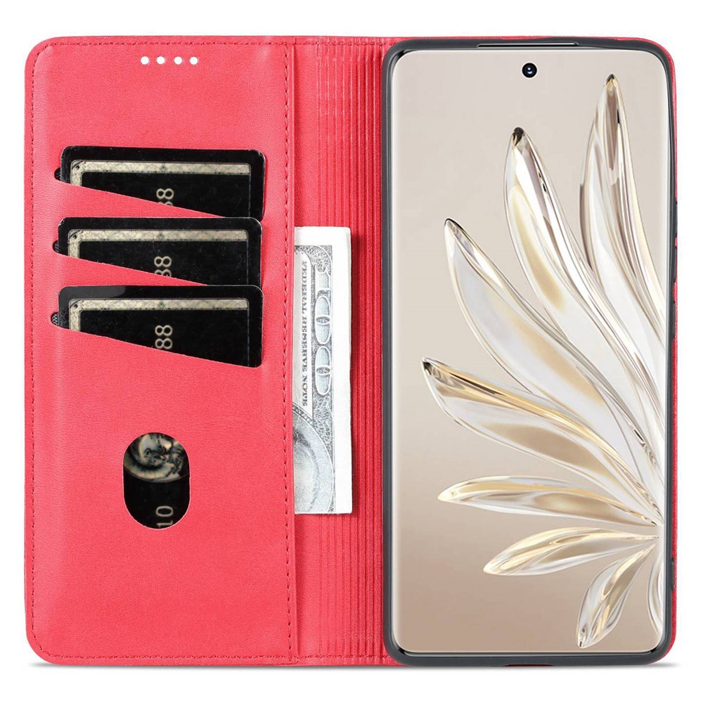 AZNS for Honor 70 Pro 5G Shockproof PU Leather Wallet Flip Cover Magnetic Absorption Stand Anti-scratch Folio Phone Case - Red-2