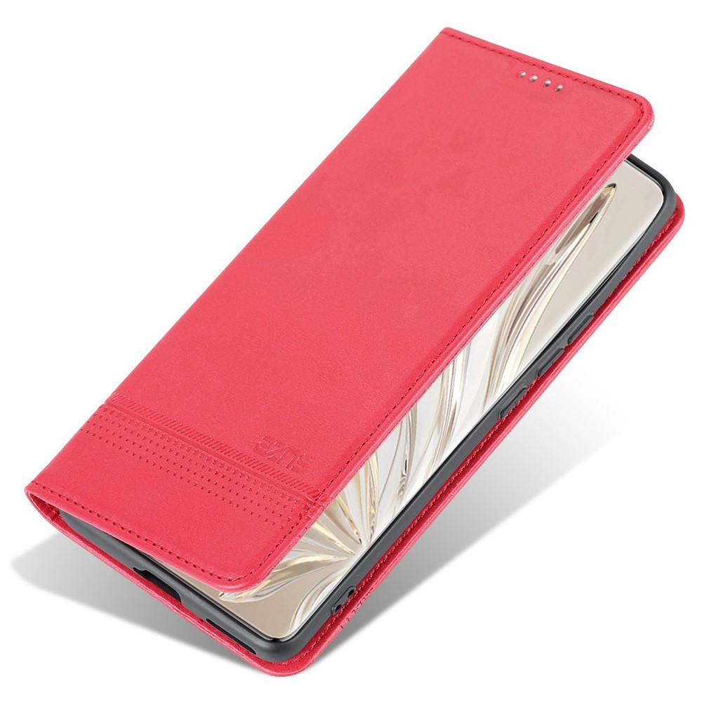 AZNS for Honor 70 Pro 5G Shockproof PU Leather Wallet Flip Cover Magnetic Absorption Stand Anti-scratch Folio Phone Case - Red-6