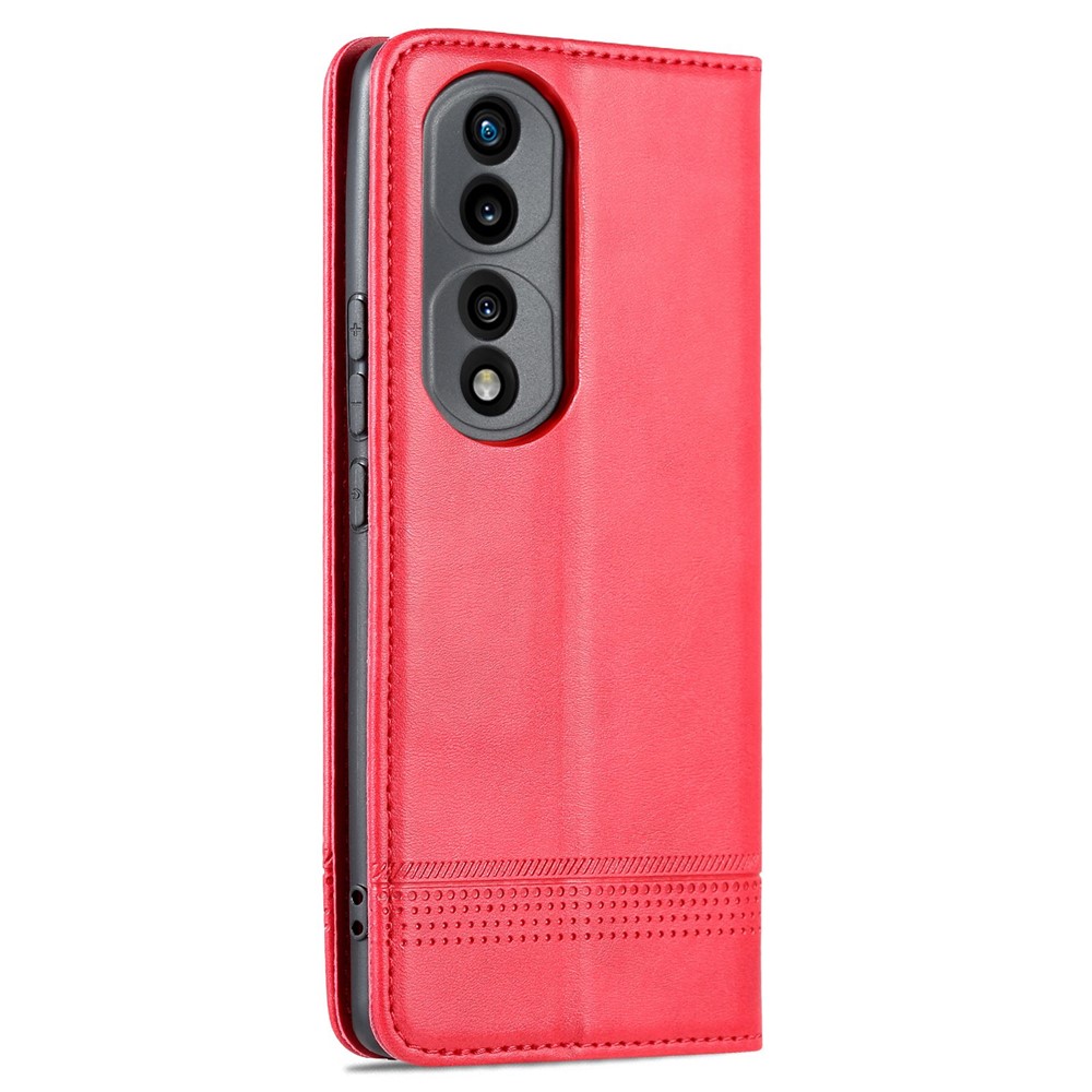 AZNS for Honor 70 Pro 5G Shockproof PU Leather Wallet Flip Cover Magnetic Absorption Stand Anti-scratch Folio Phone Case - Red-9