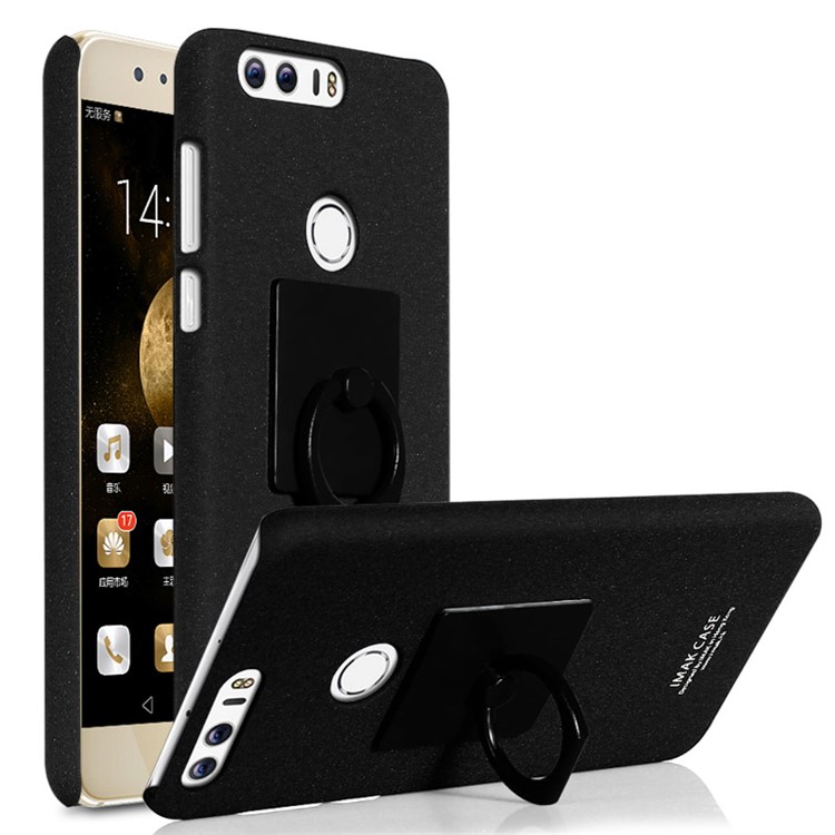 IMAK Matte Hard PC Case with Ring Kickstand for Huawei Honor 8 - Black-1